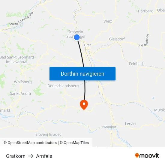 Gratkorn to Arnfels map