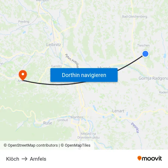 Klöch to Arnfels map