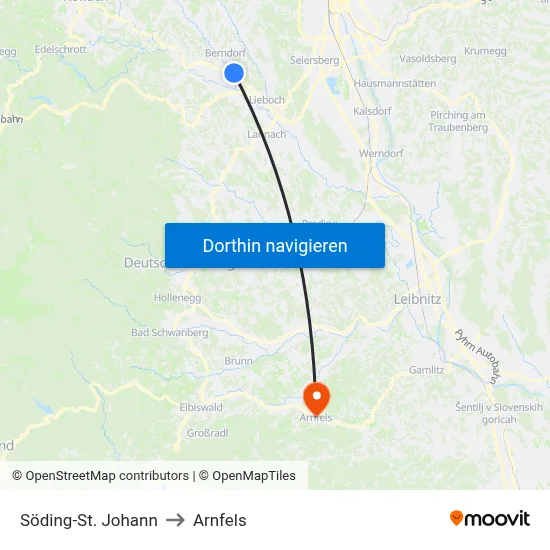 Söding-St. Johann to Arnfels map