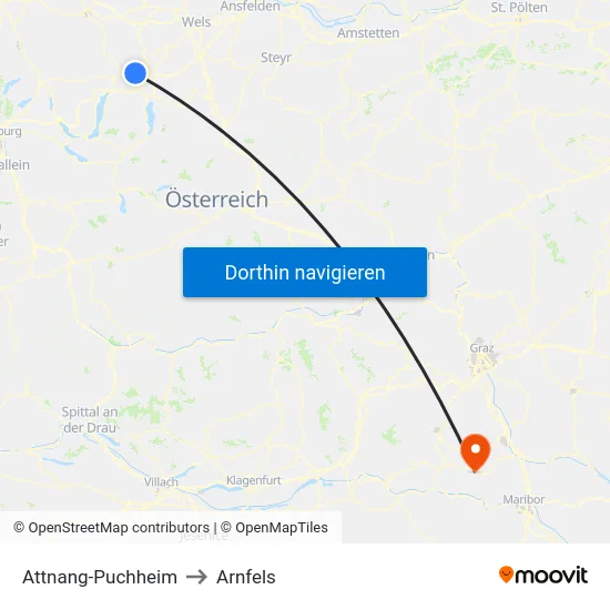 Attnang-Puchheim to Arnfels map
