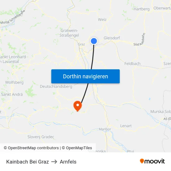 Kainbach Bei Graz to Arnfels map