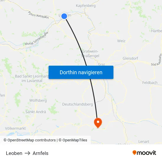 Leoben to Arnfels map