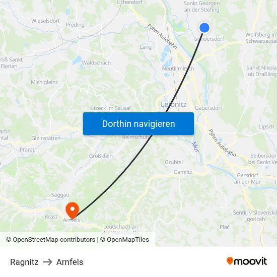Ragnitz to Arnfels map