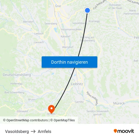 Vasoldsberg to Arnfels map