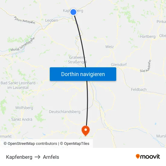 Kapfenberg to Arnfels map