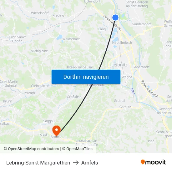 Lebring-Sankt Margarethen to Arnfels map