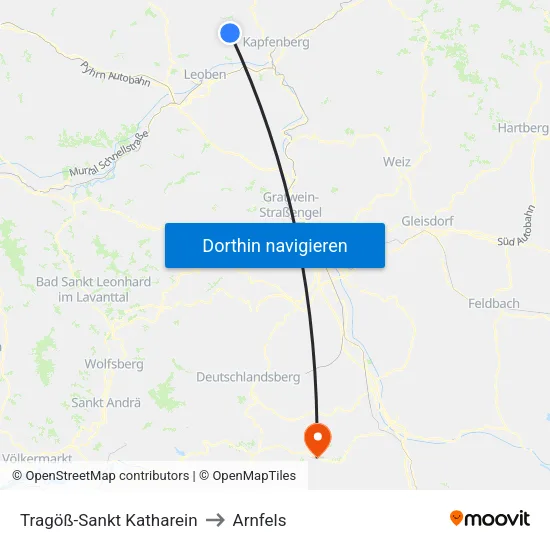 Tragöß-Sankt Katharein to Arnfels map