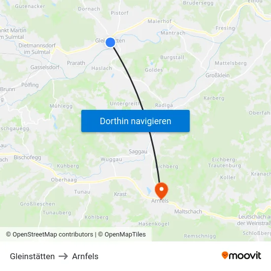 Gleinstätten to Arnfels map