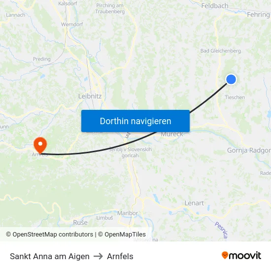 Sankt Anna am Aigen to Arnfels map