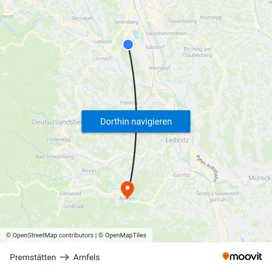 Premstätten to Arnfels map