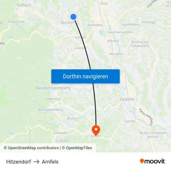 Hitzendorf to Arnfels map