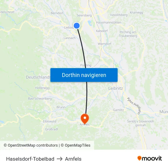 Haselsdorf-Tobelbad to Arnfels map