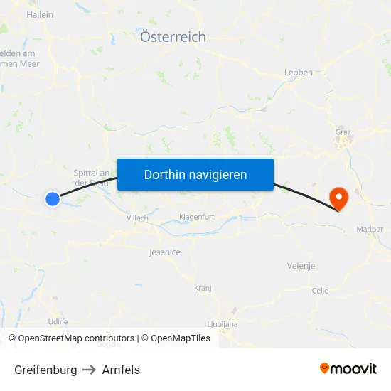 Greifenburg to Arnfels map