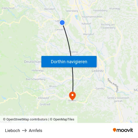 Lieboch to Arnfels map
