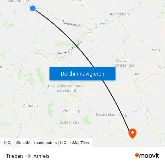 Trieben to Arnfels map