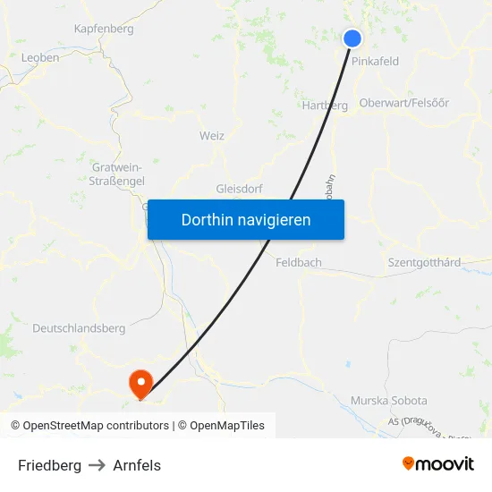 Friedberg to Arnfels map