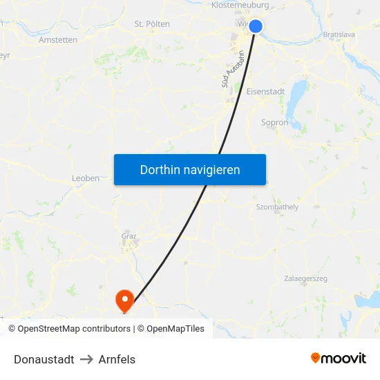 Donaustadt to Arnfels map