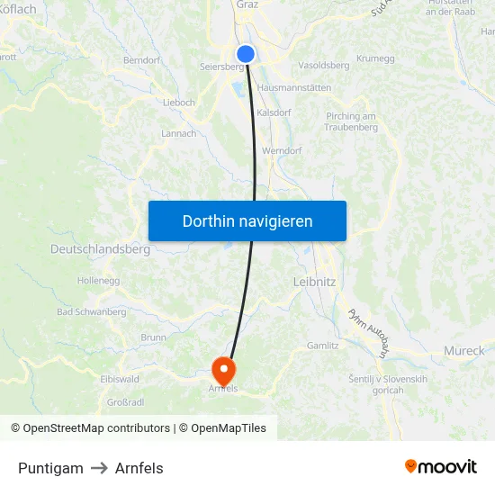 Puntigam to Arnfels map
