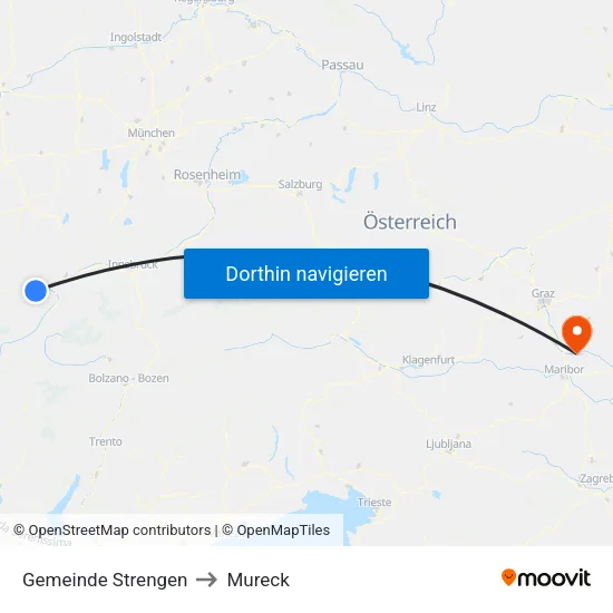 Gemeinde Strengen to Mureck map