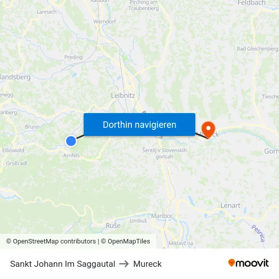 Sankt Johann Im Saggautal to Mureck map