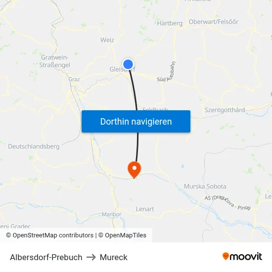 Albersdorf-Prebuch to Mureck map