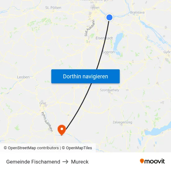 Gemeinde Fischamend to Mureck map