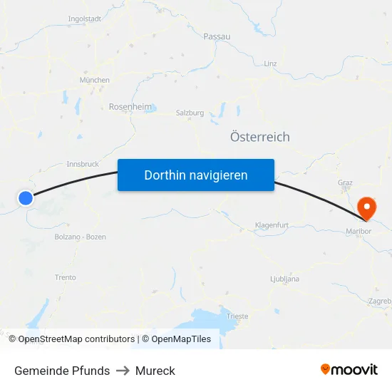 Gemeinde Pfunds to Mureck map