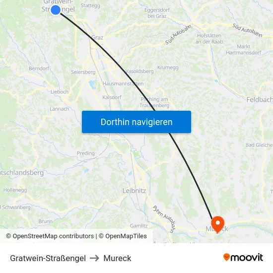 Gratwein-Straßengel to Mureck map