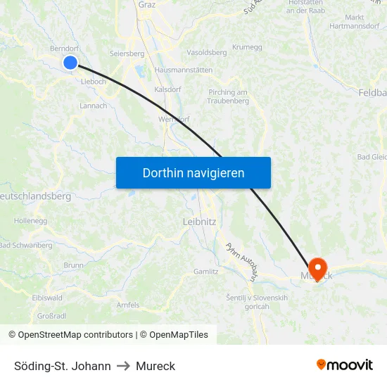 Söding-St. Johann to Mureck map