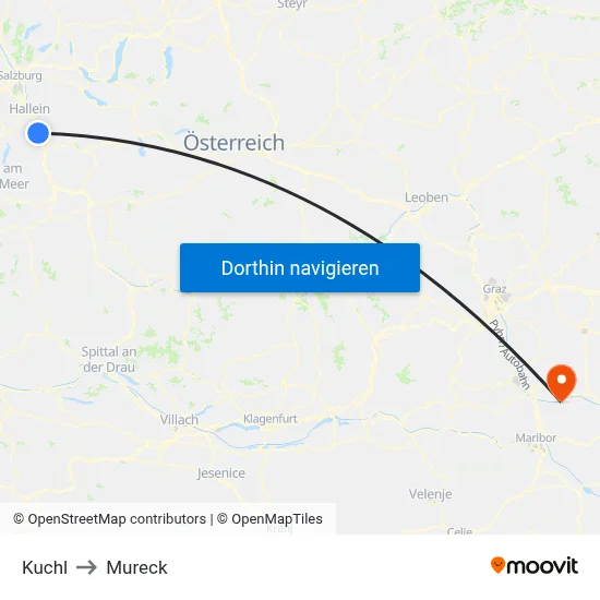 Kuchl to Mureck map