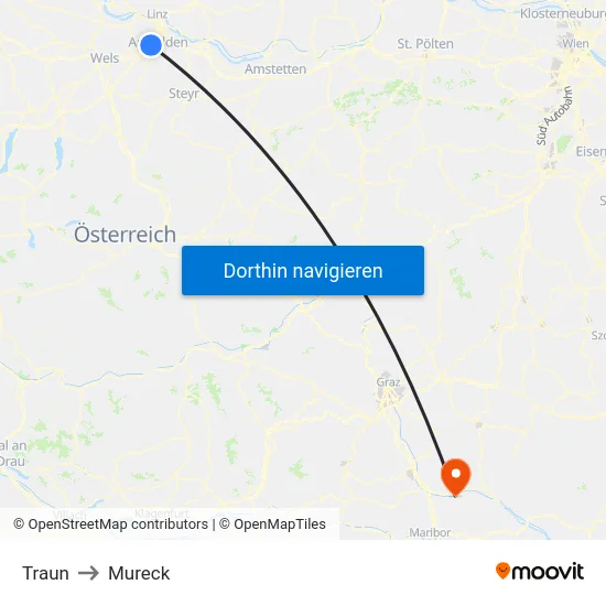 Traun to Mureck map