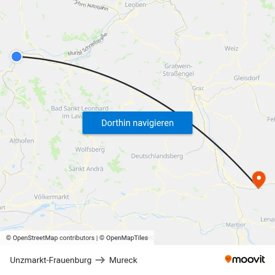Unzmarkt-Frauenburg to Mureck map
