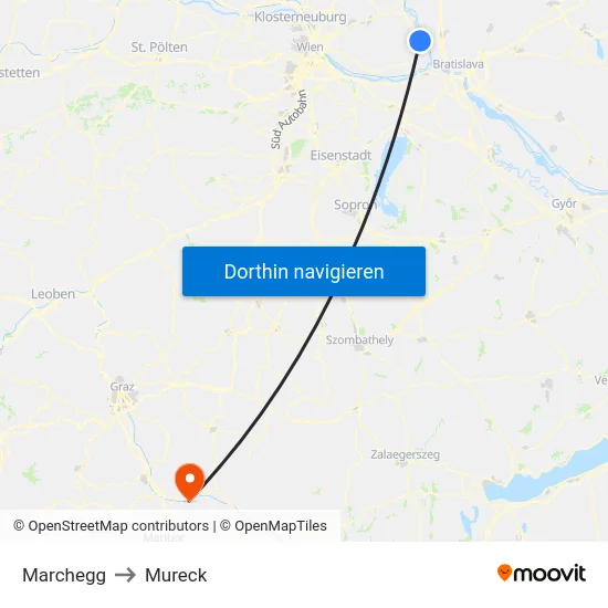 Marchegg to Mureck map