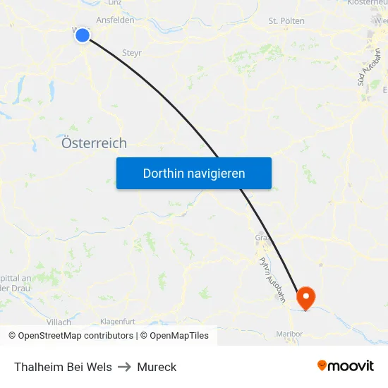 Thalheim Bei Wels to Mureck map