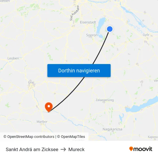 Sankt Andrä am Zicksee to Mureck map