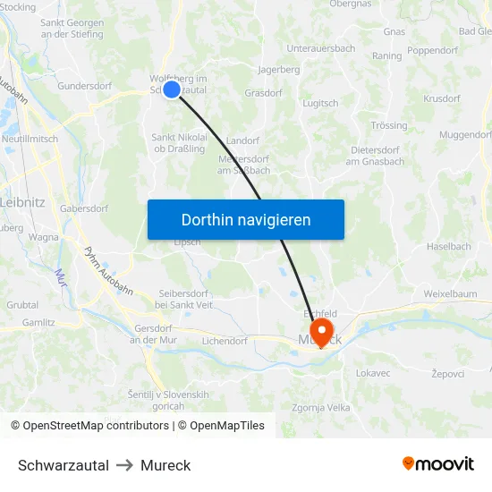 Schwarzautal to Mureck map