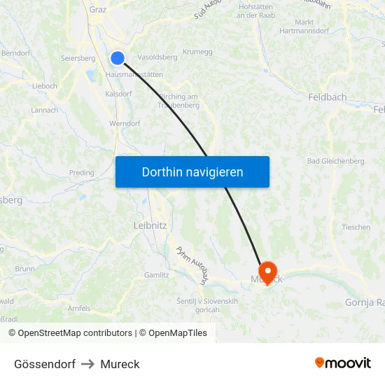 Gössendorf to Mureck map