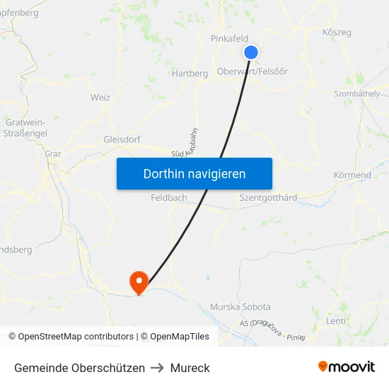 Gemeinde Oberschützen to Mureck map