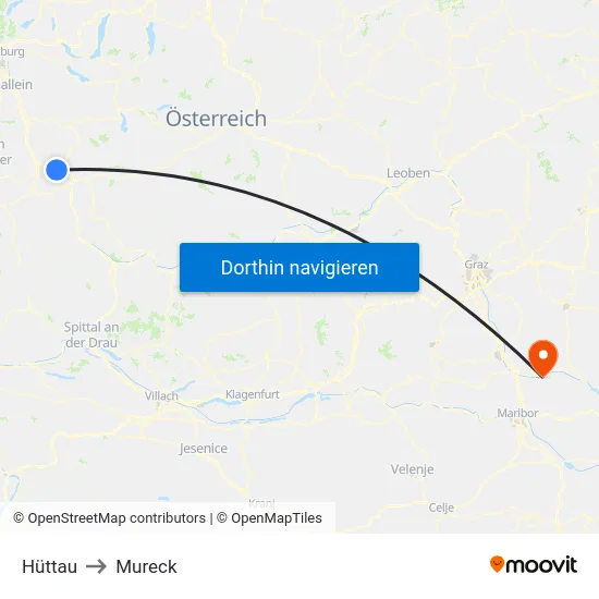 Hüttau to Mureck map