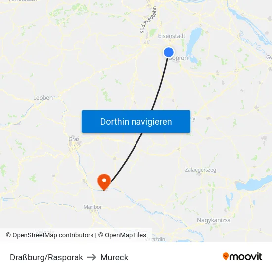 Draßburg/Rasporak to Mureck map