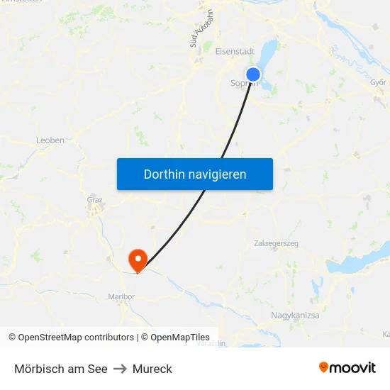 Mörbisch am See to Mureck map