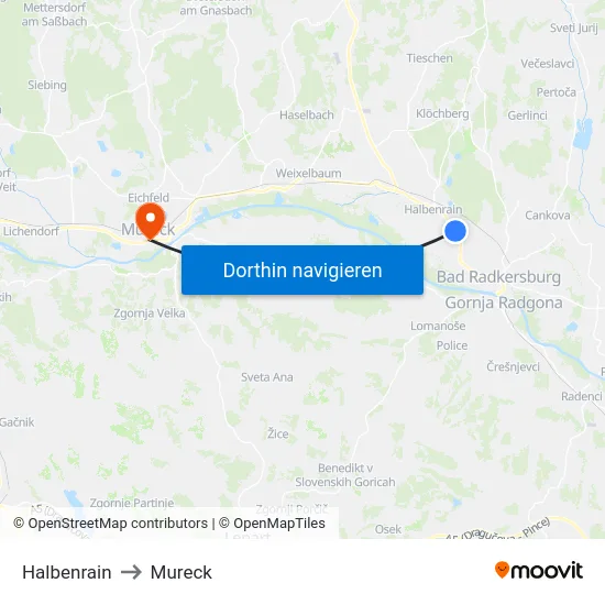 Halbenrain to Mureck map