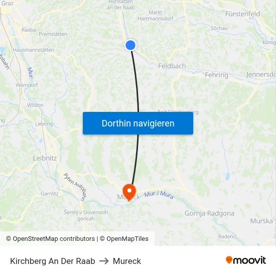 Kirchberg An Der Raab to Mureck map