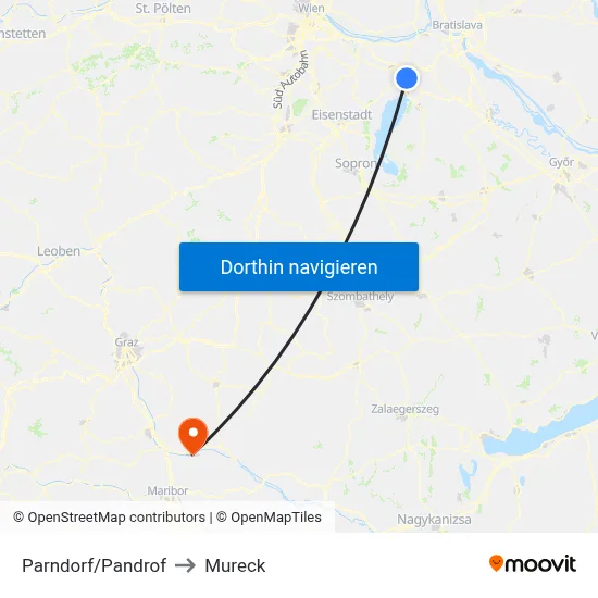 Parndorf/Pandrof to Mureck map