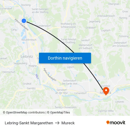 Lebring-Sankt Margarethen to Mureck map