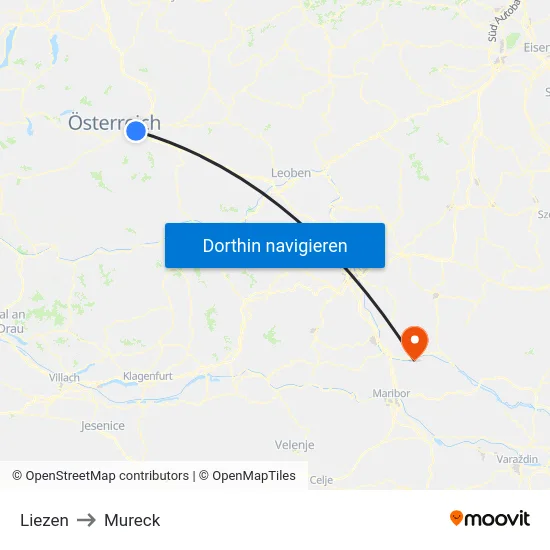 Liezen to Mureck map