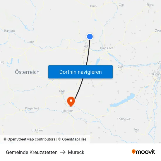 Gemeinde Kreuzstetten to Mureck map