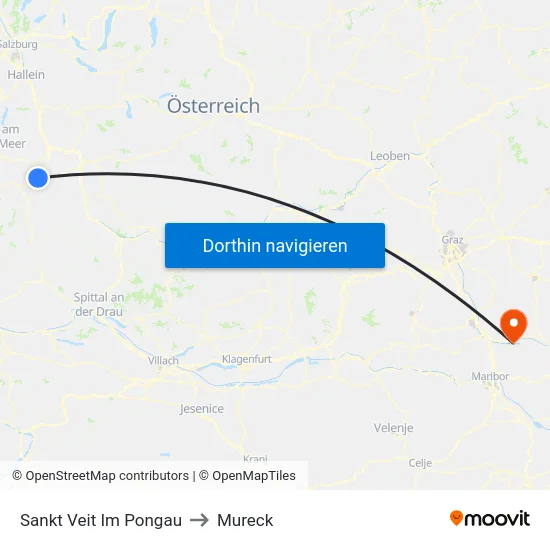 Sankt Veit Im Pongau to Mureck map