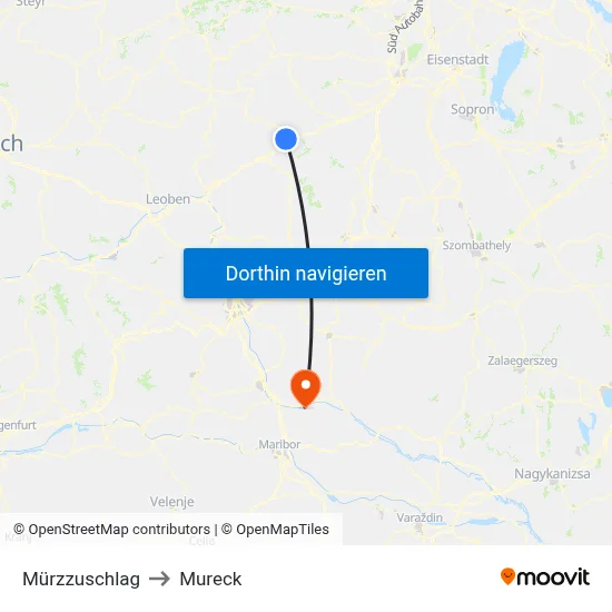 Mürzzuschlag to Mureck map