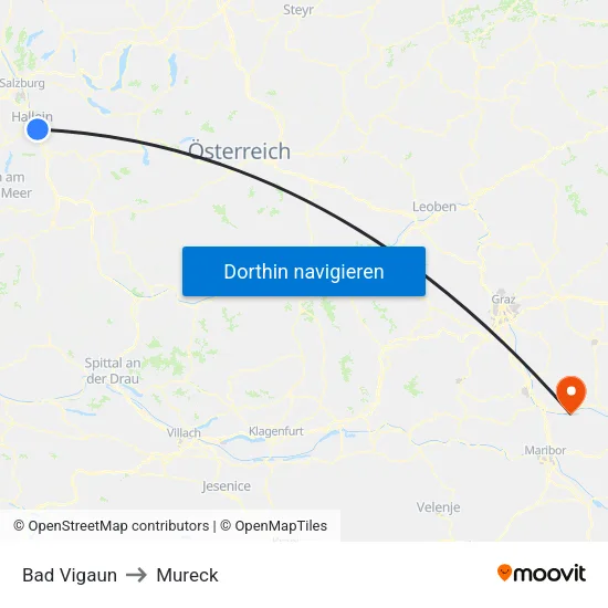 Bad Vigaun to Mureck map